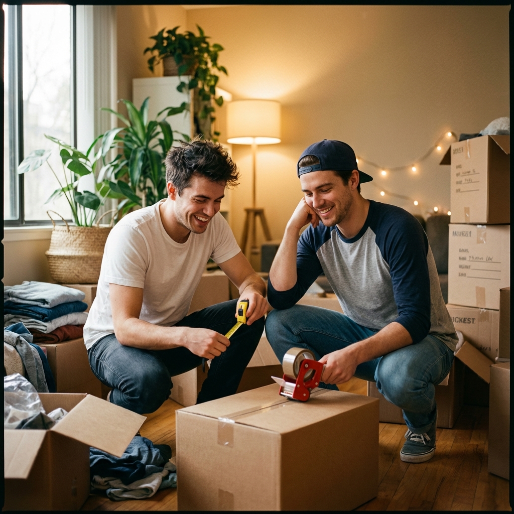 A family packing boxes and preparing to move into their new home in Dallas-Fort Worth