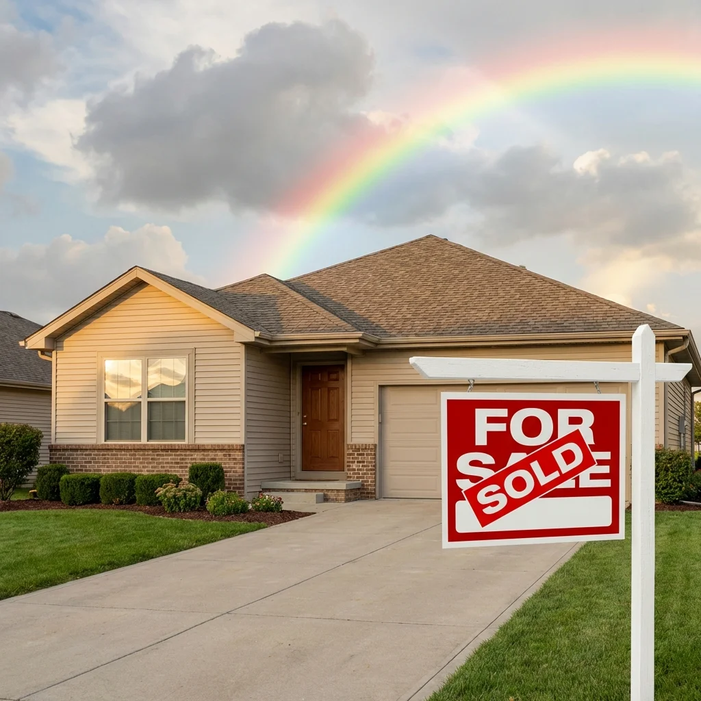 A sold sign in front of a home sold by Rainbow Realtors in Dallas-Fort Worth