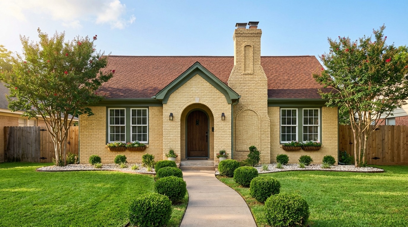 A charming brick home for sale with vibrant landscaping in Lakewood, Dallas, Texas, by Rainbow Realtors