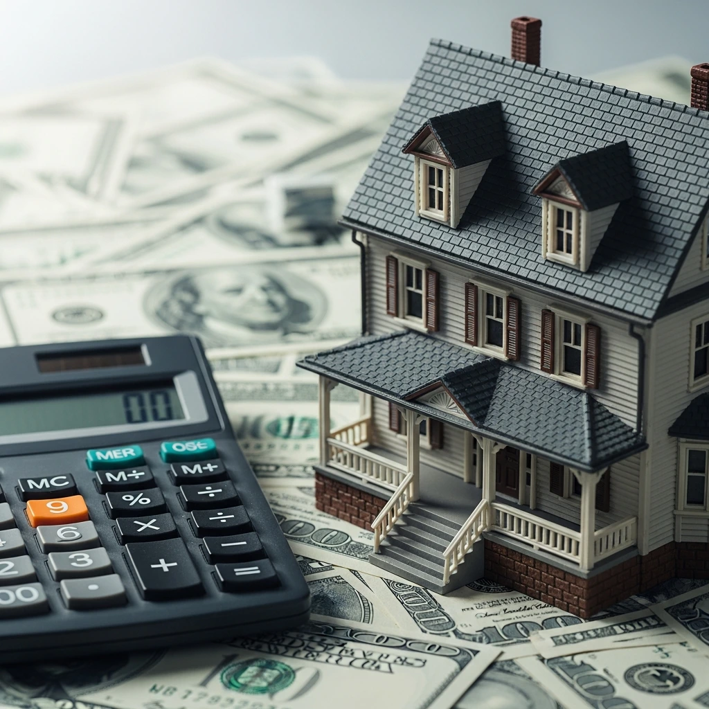 A calculator and small house model representing home affordability and mortgage calculations in Dallas-Fort Worth
